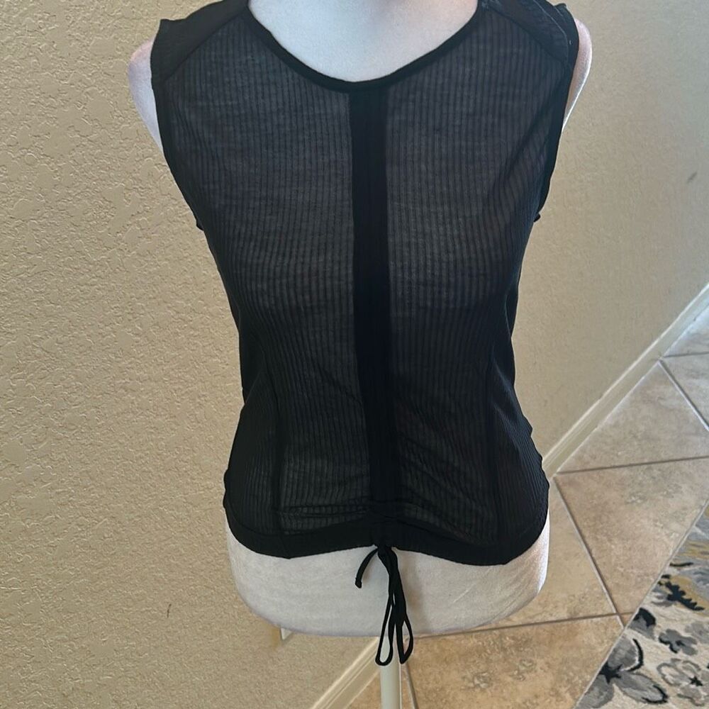 GSTQ Women’s Size M Ruched Front Mesh Tank Black Alternative Grunge Punk Emo NWT